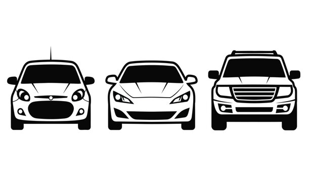 Three black and white car silhouettes facing forward
