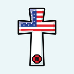 Obraz premium American Flag Cross with Red Flower Emblem.