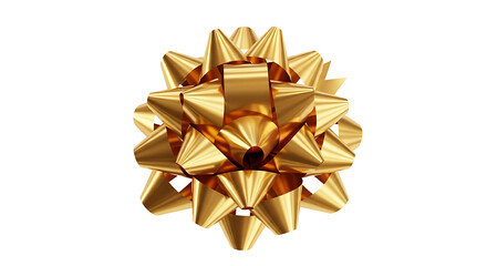 Golden luxury gift bow ribbon knot 3d decoration isolated on transparent background