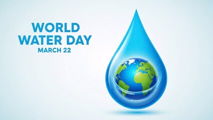 Obraz premium World water day poster with a blue water droplet and earth inside on a light blue background with text march 22 with environment and ecology