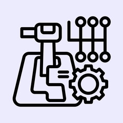 Fototapeta premium An illustration depicting various car transmission components, including an automatic gear shifter, a manual shift pattern, and a mechanical gear cog.