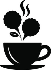 Steaming Flower Coffee Cup Nature Aroma Emblem