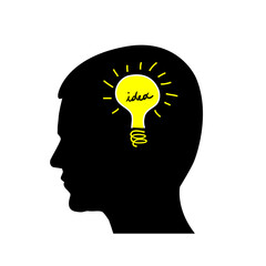 Create a new idea. Illustration of a man head with light bulb