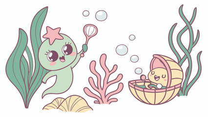 Cute Kawaii Sea Creature Baby Shower Invitation Background for Nursery Decor Web Design or Children's Product Packaging