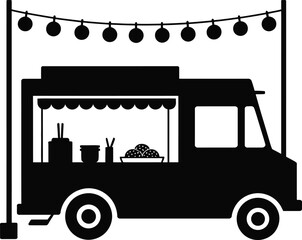 Food Truck Serving Asian Street Cuisine Night Lights