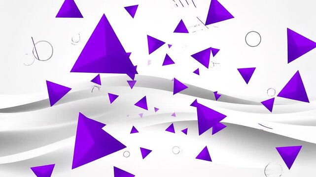 Abstract animation of flying violet geometric shapes against a white background seamless loop