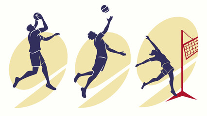 Volleyball Player Spiking Serving and Blocking Action Silhouettes for Sports Web Design Fitness Promotion and Athletic Event Graphics