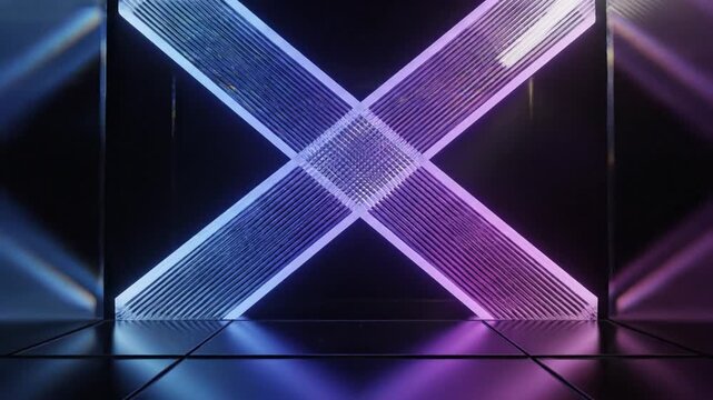 Abstract neon cross shape against dark background digital render