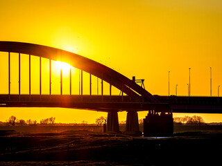 Fototapeta premium Lek bridge and Jan Blanken bridge during golden hour