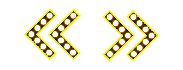 Obraz premium Marquee Light Up Double Chevron Arrow Retro Cinema Glowing Directional Set PNG