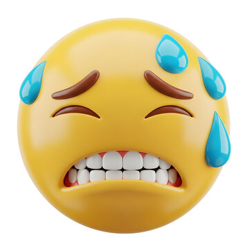 Anxious sweating face emoji shows teeth clenched in distress emotion