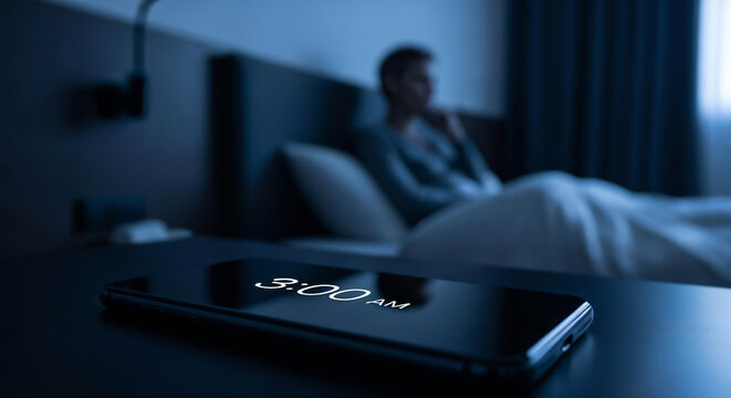 Alarm clock at 3am on phone symbolizing sleeplessness and anxiety