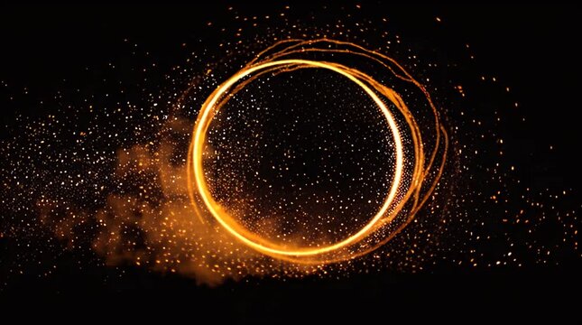 Golden ring with sparkles on a black background