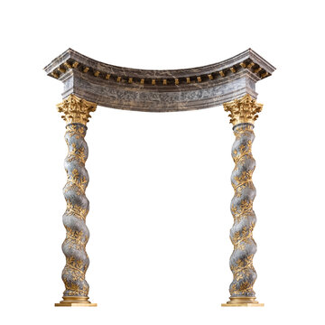 Element of architectural decoration made of marble. Old arch. Baroque style