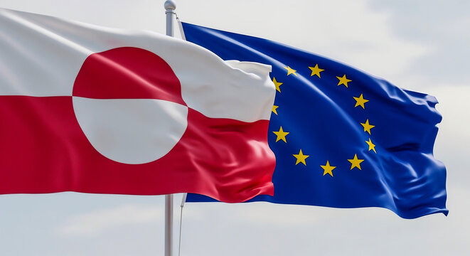 Greenland and EU flags symbolizing Arctic alliance and geopolitical support