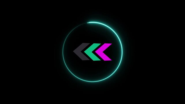 Abstract glowing neon arrow icon animation on black background,with 4k video animation.