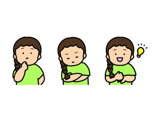 悩む・考える・ひらめく子供の感情表現 3点セット