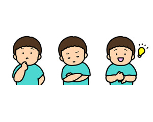 悩む・考える・ひらめく子供の感情表現 3点セット