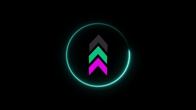 Abstract glowing neon arrow icon animation on black background,with 4k video animation.