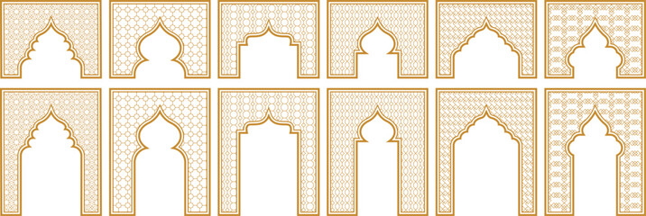 Geometric patterns of traditional islamic arches with detailed lattice designs
