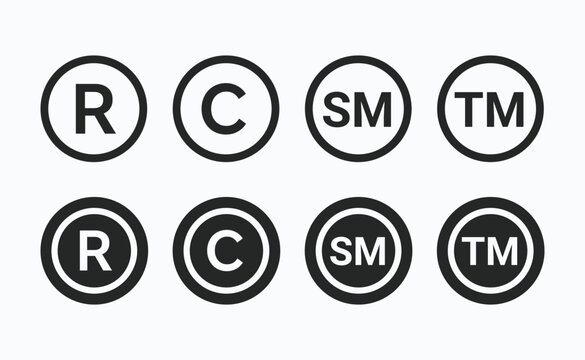 Registered trademark icon. all rights reserved symbols. Patent registered icon vector design and illustration. Tm copyright, intellectual property icon set. Protection of idea, intellectual property