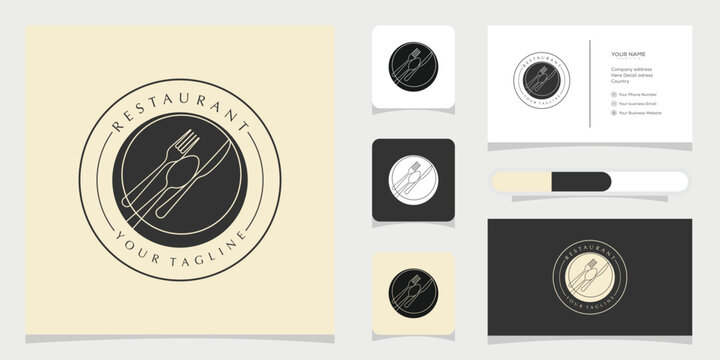 Circular restaurant logo design with fork and spoon elements, perfect for culinary branding and identity
