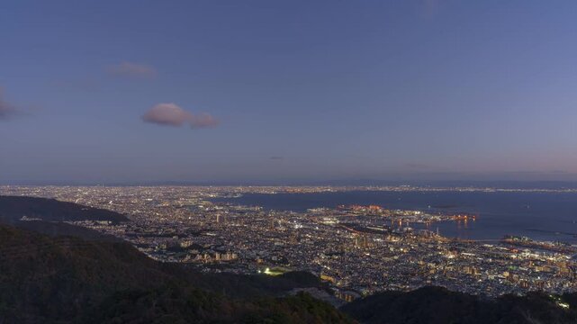 Kobe and Osaka City Night View Timelapse, High Angle Overview and Wide Area Scenery, Japan