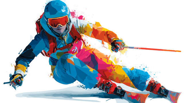 Alpine skiing graphic art effect poster. Alpine skiing dynamic multicolor graphic wallpaper or banner