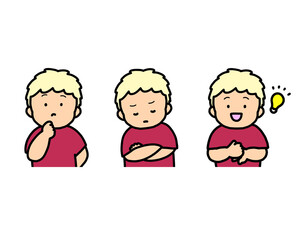 悩む・考える・ひらめく子供の感情表現 3点セット