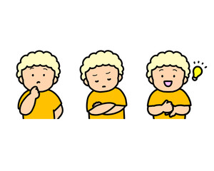悩む・考える・ひらめく子供の感情表現 3点セット