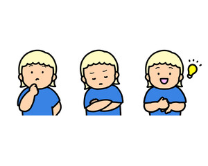 悩む・考える・ひらめく子供の感情表現 3点セット
