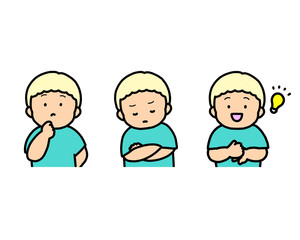 悩む・考える・ひらめく子供の感情表現 3点セット