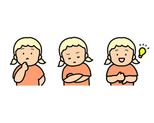 悩む・考える・ひらめく子供の感情表現 3点セット