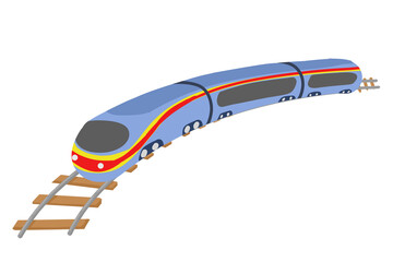Fototapeta premium Modern high speed blue electric train traveling on a railway track