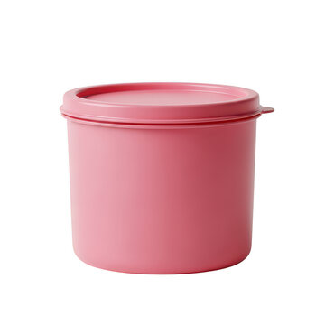 Pink plastic container with lid isolated on transparent background