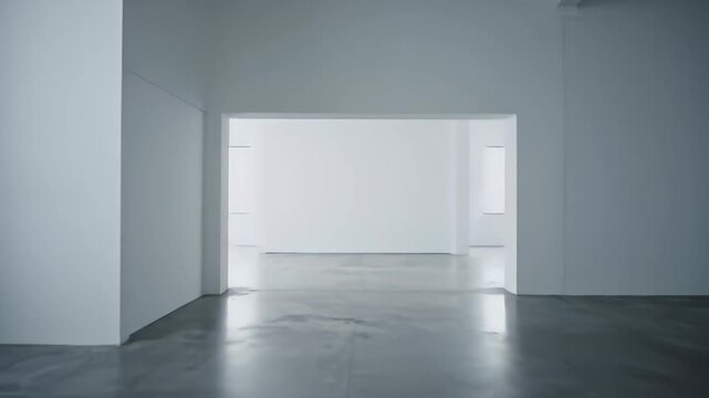 Modern minimalist white empty industrial loft space with concrete floors and large windows, clean architecture.