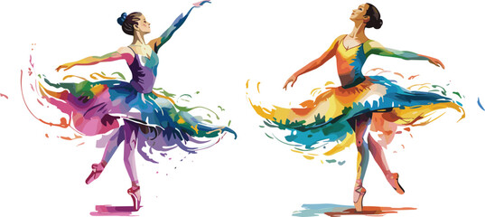 Colorful ballet dancers illustration expressing grace movement creativity modern art performance elegance motion abstract watercolor style contemporary dance design concept © MstMonowara