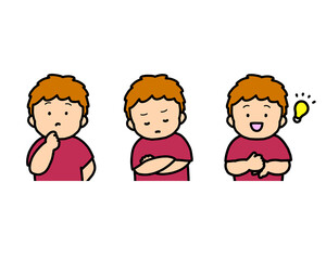 悩む・考える・ひらめく子供の感情表現 3点セット