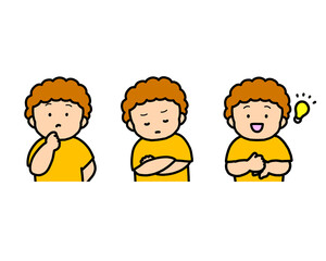 悩む・考える・ひらめく子供の感情表現 3点セット