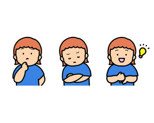 悩む・考える・ひらめく子供の感情表現 3点セット