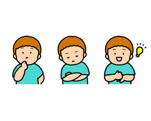 悩む・考える・ひらめく子供の感情表現 3点セット