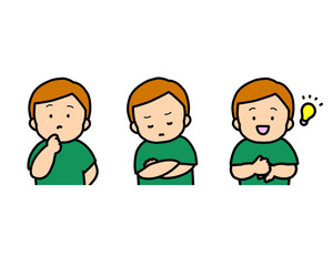 悩む・考える・ひらめく子供の感情表現 3点セット