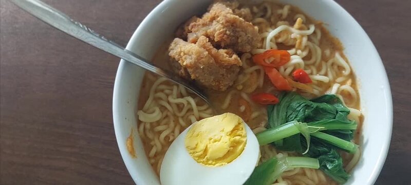 display of egg noodle menu on the table seen up close 