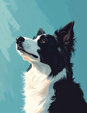 Border collie dog portrait black white alert gaze