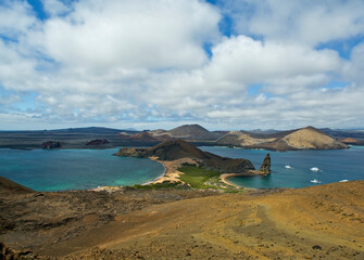 scenic view of Bartolom&eacute; Island, a popular and iconic destination within the Gal&aacute;pagos archipelago. 