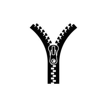 Zipper Icon Open Zip Fastener Clothing Detail Silhouette Vector Illustration