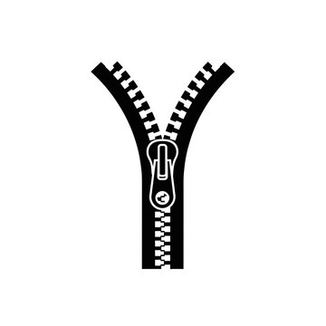 Zipper Icon Open Zip Fastener Clothing Detail Silhouette Vector Illustration