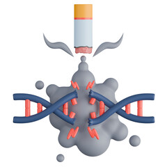 3D illustration featuring cigarette smoke causing breakage in DNA. Represents harmful effects of carcinogens, lung cancer risk