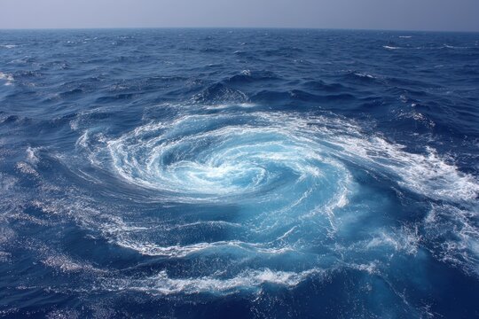 Hazardous swirl in the Mediterranean Sea reveals powerful ocean currents and swirling water patterns on a clear day