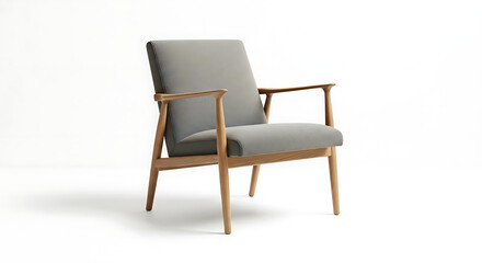 Fototapeta premium Modern wooden chair with grey upholsticed seat Ai Generated